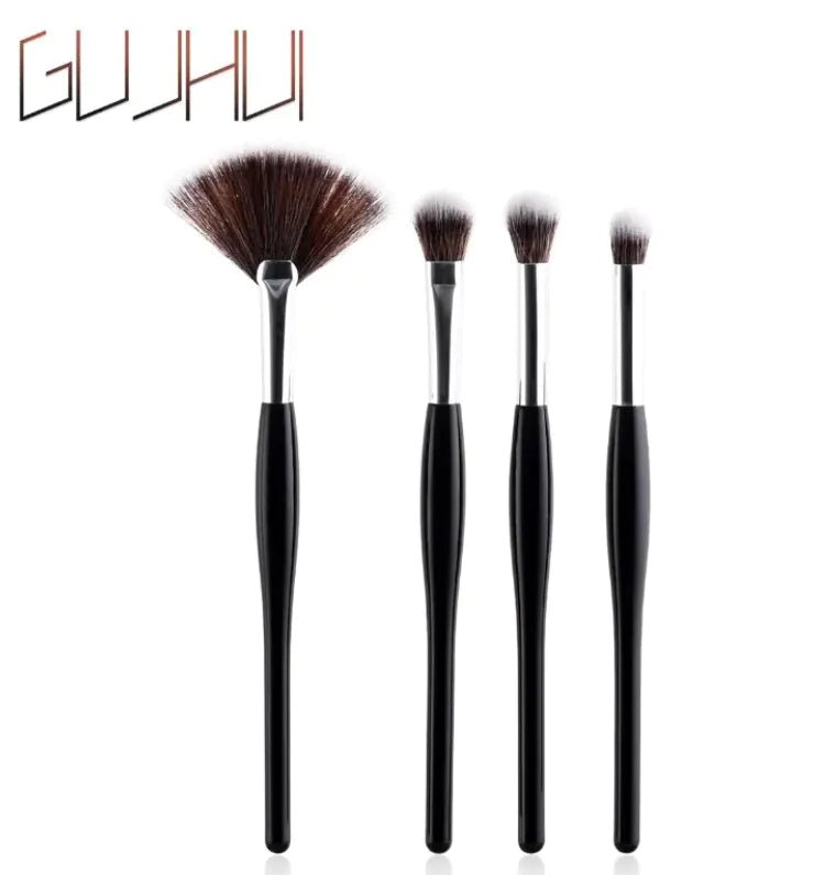 8 - Piece Makeup Brush Set with Black Handle and Silver Tubes - LVbeuty