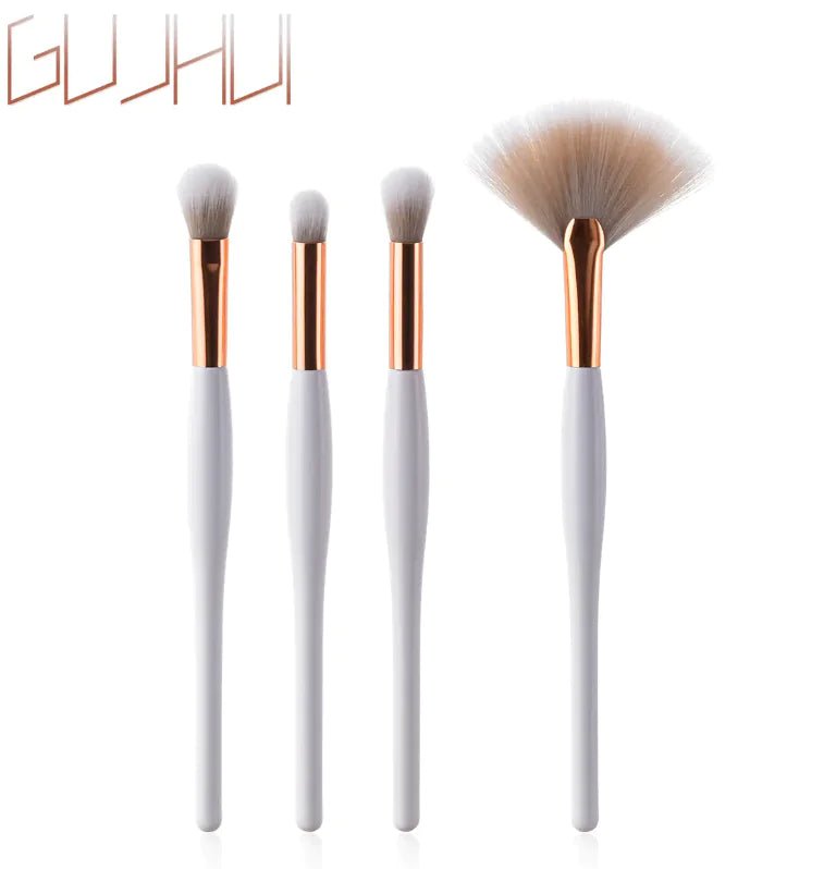 8 - Piece Makeup Brush Set with Black Handle and Silver Tubes - LVbeuty