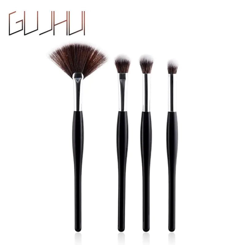 8 - Piece Makeup Brush Set with Black Handle and Silver Tubes - LVbeuty