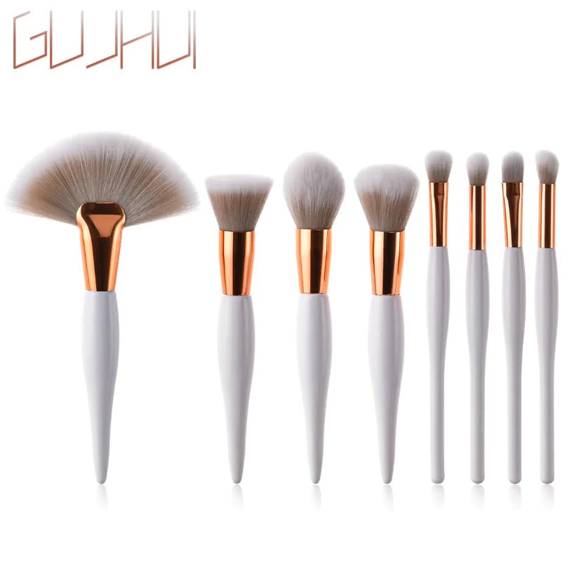 8 - Piece Makeup Brush Set with Black Handle and Silver Tubes - LVbeuty