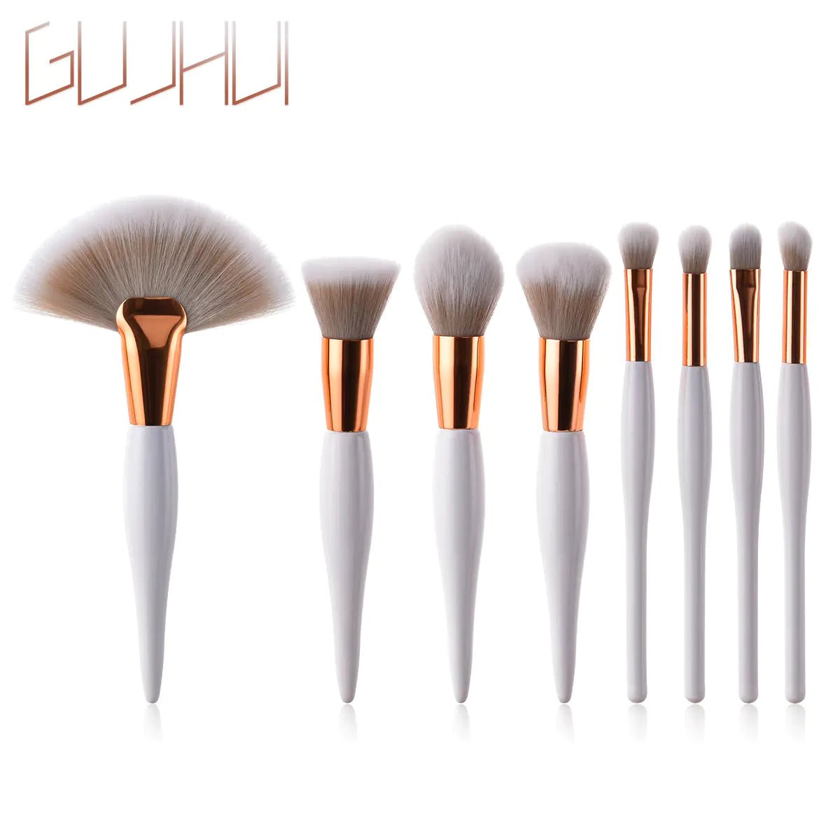 8 - Piece Makeup Brush Set with Black Handle and Silver Tubes - LVbeuty