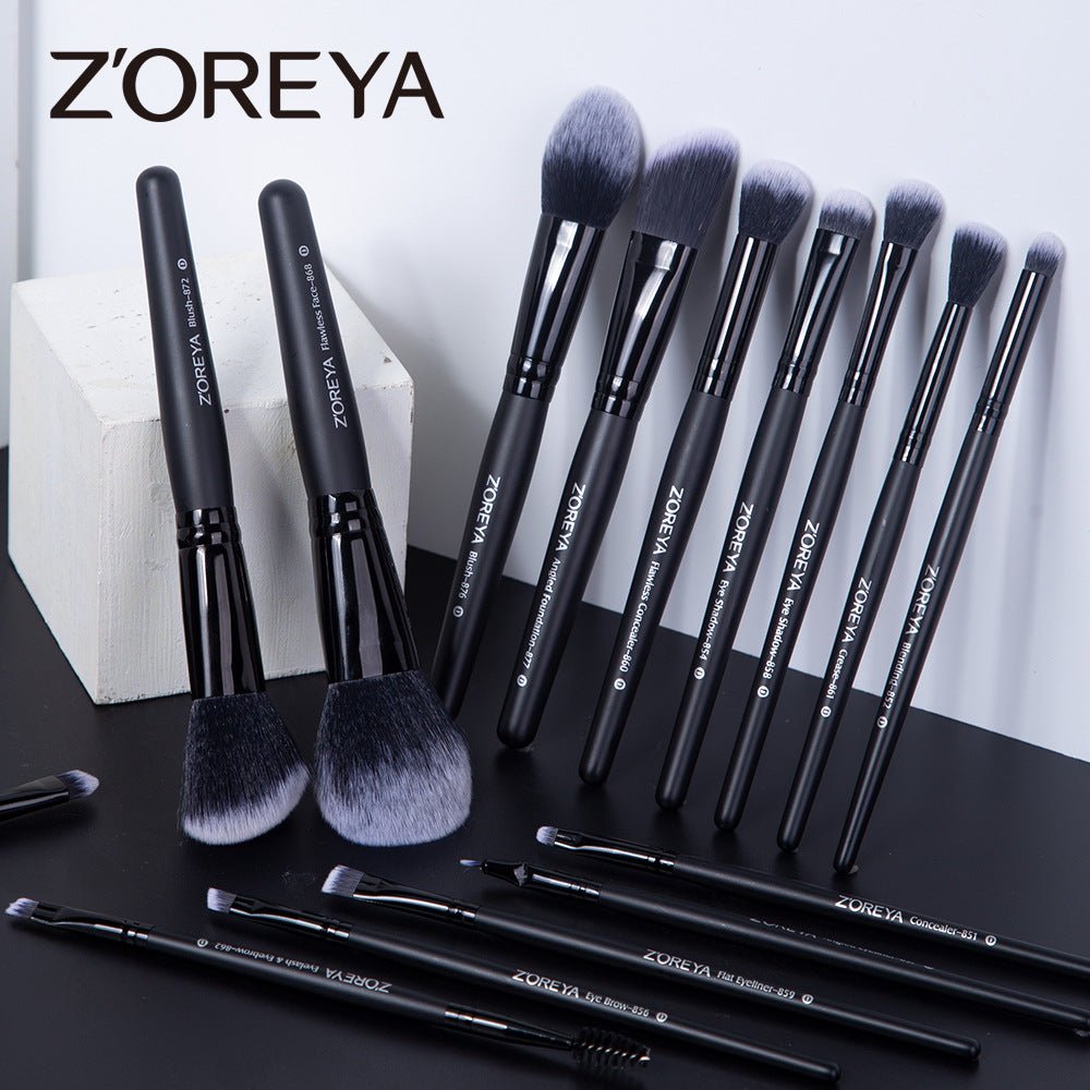 ZOREYA 15 - Piece Makeup Brush Set with Black Handles - LVbeuty
